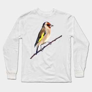 Goldfinch on a twig digital painting Long Sleeve T-Shirt